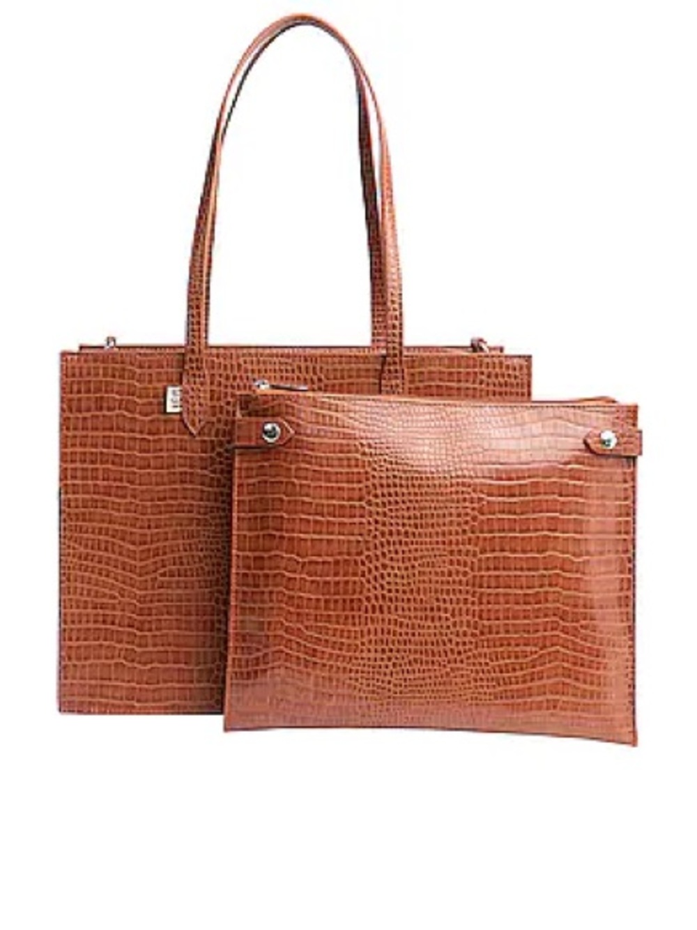 BEIS Cognac Croc-Embossed Tote